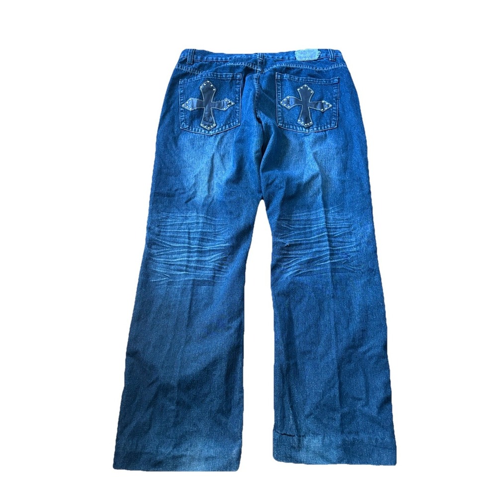 Vintage Y2K Kenpo Men's Jeans Dark Wash Embroidered Cross Size 40x30